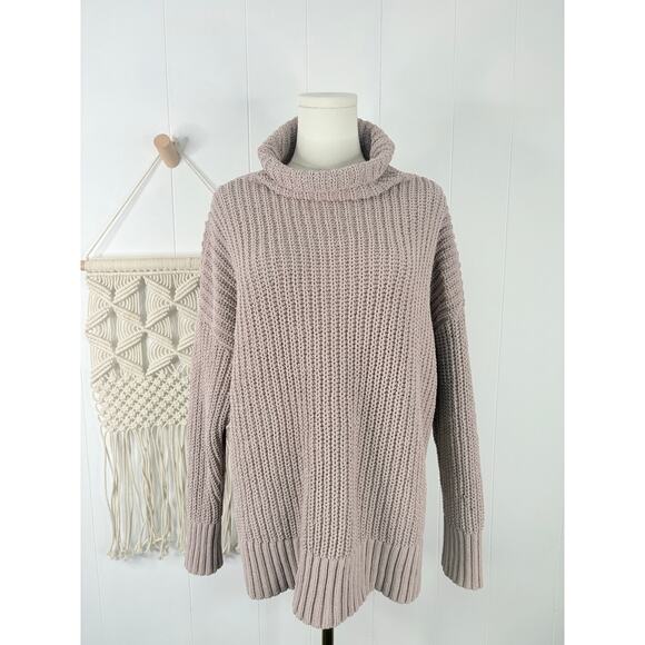 Aerie Oversized Chenille Turtleneck Sweater Womens Small Taupe Beige - Picture 2 of 8